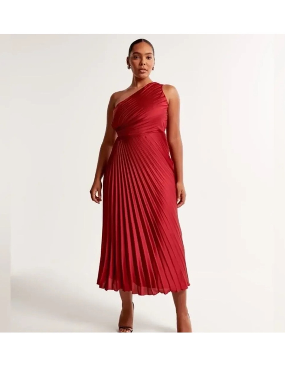 Abercrombie & Fitch One-Shoulder red Pleated Giselle Midi Dress